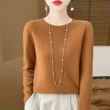 Women's 100% Merino Wool O-Neck Pullover Sweater