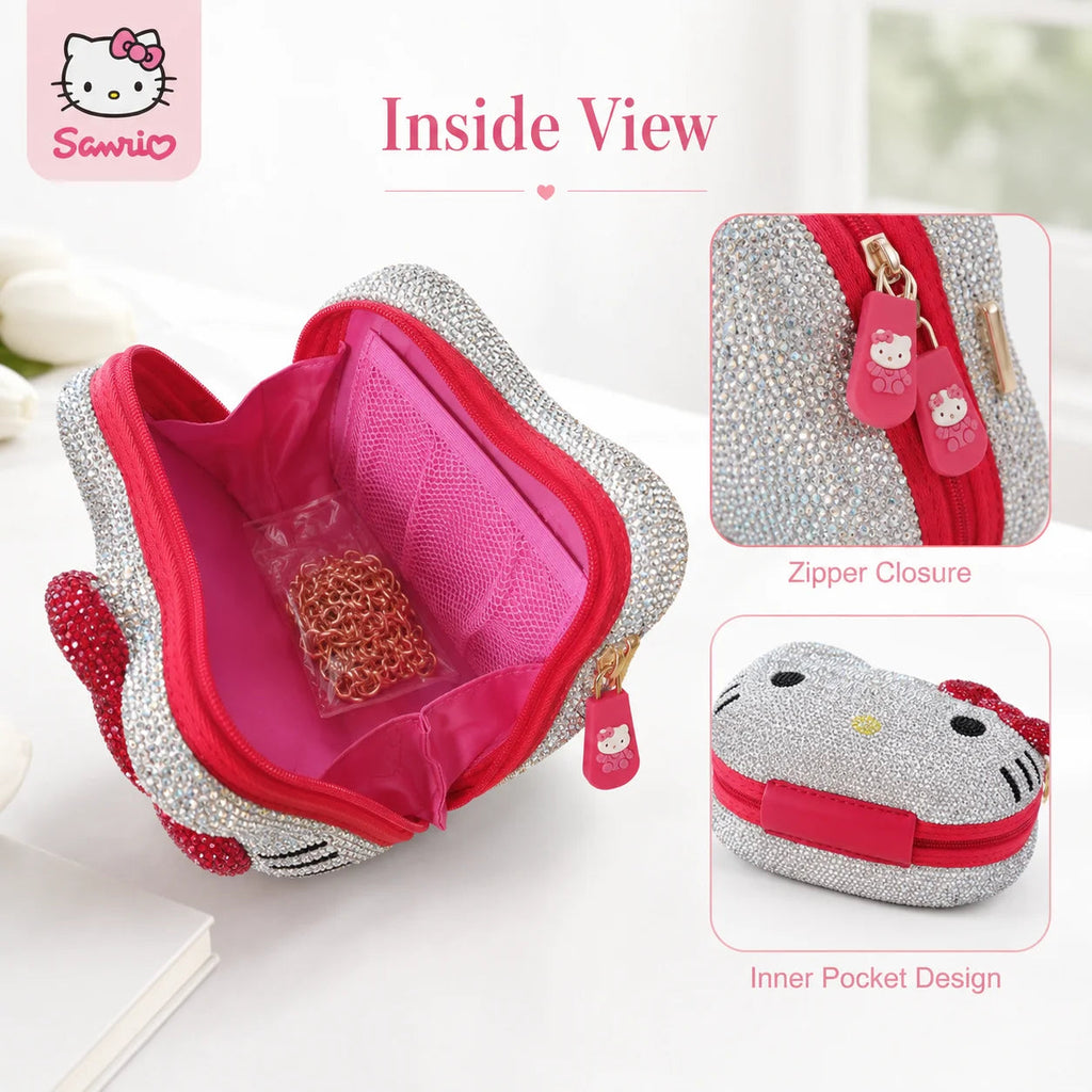 hello kitty rhinestone crossbody bag for women sanrio chain shoulder purse