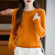 Women's 100% Merino Wool O-Neck Pullover Sweater
