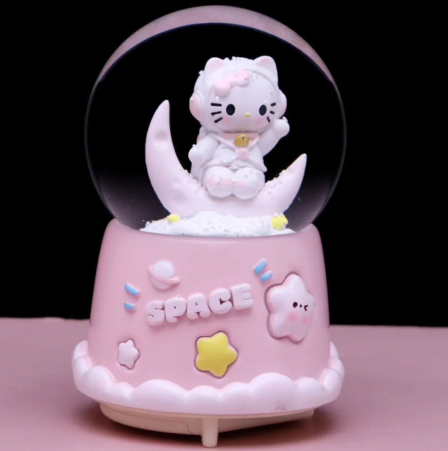 Kitty crystal ball music box  pink star moon home decor