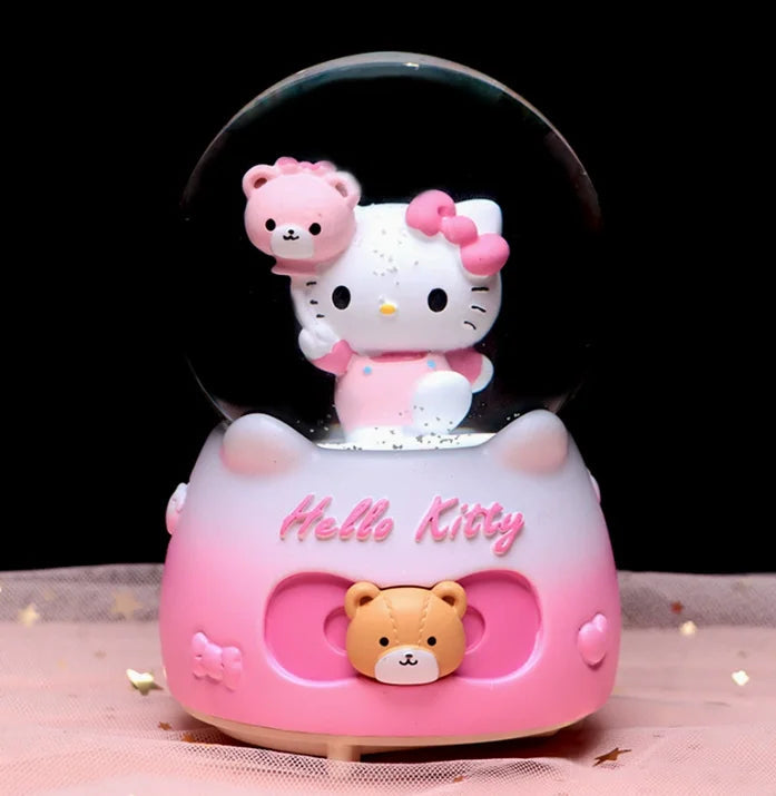 Kitty crystal ball music box  pink star moon home decor