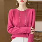 Women's 100% Merino Wool O-Neck Pullover Sweater