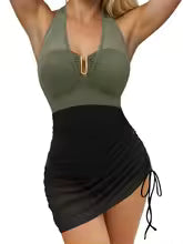 Women's Strappy Mesh Skirt One-Piece Swimsuit