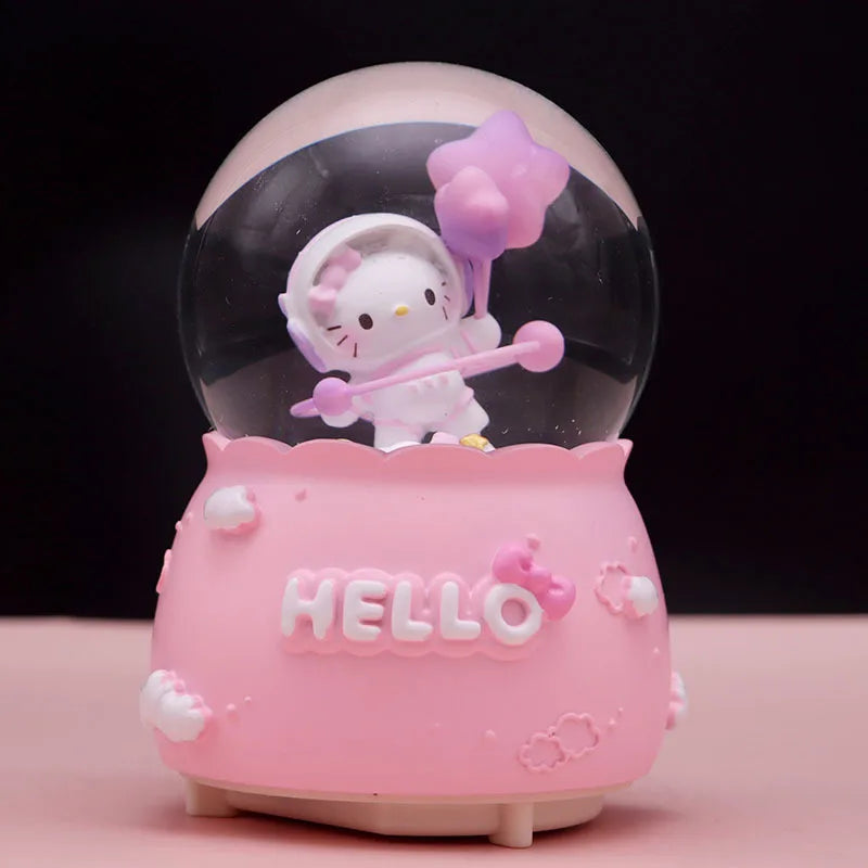 Kitty crystal ball music box  pink star moon home decor