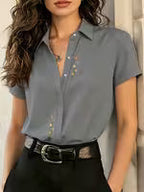 Women's Floral Print Lapel Blouse, Casual Outdoor Shirt