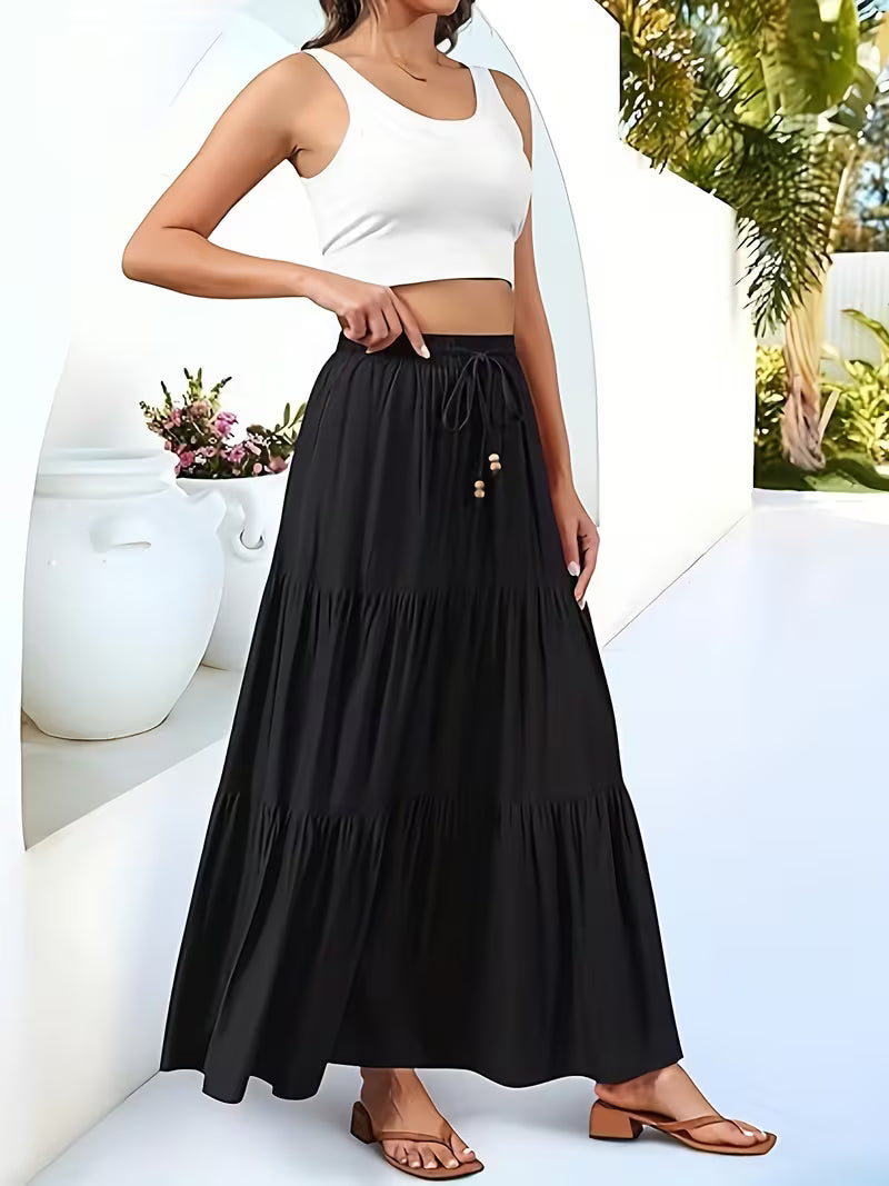 Women's Pleated High-Waist A-Line Beach Skirt