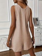 Women's Button Front Sleeveless Romper Jumpsuit