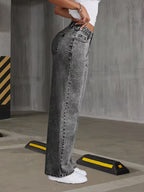 Women's Gray Snowflake Wide Leg Jeans