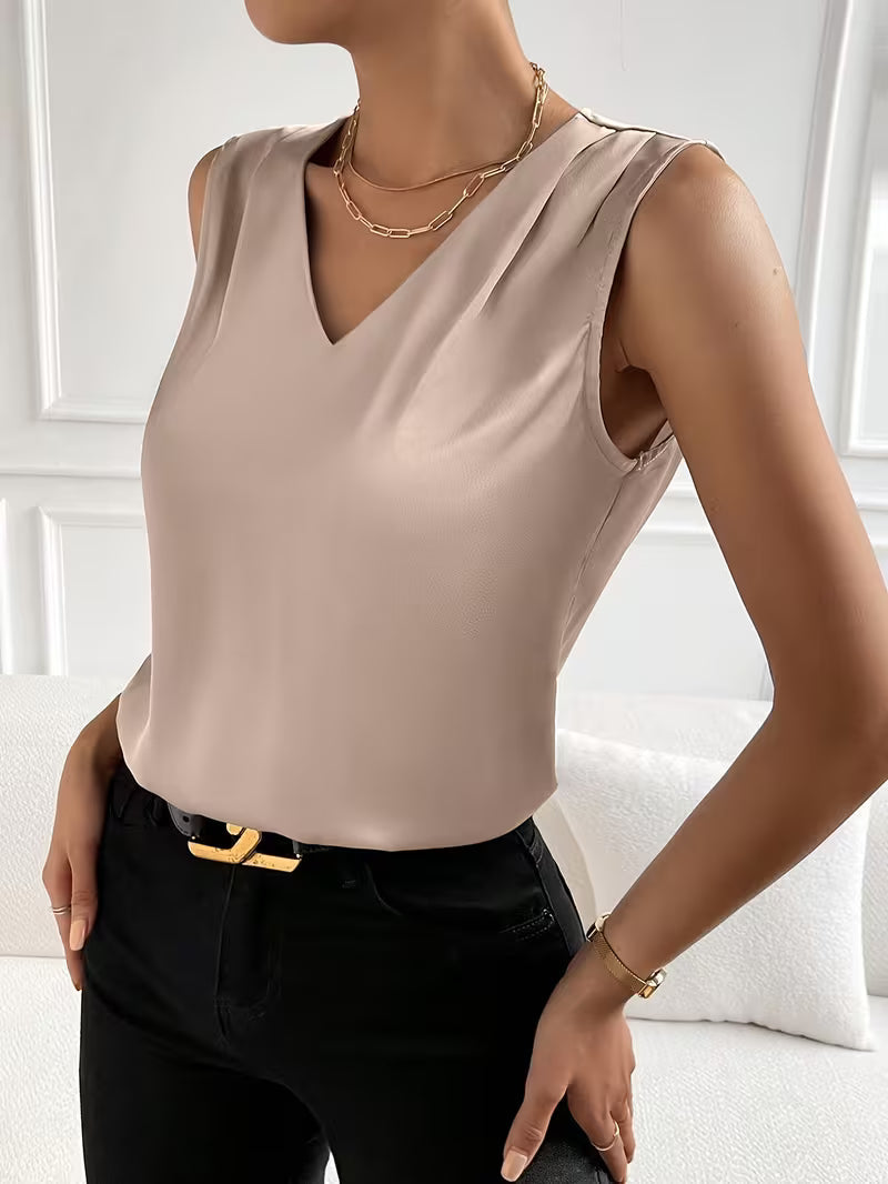Women's Elegant Satin V-Neck Sleeveless Vest