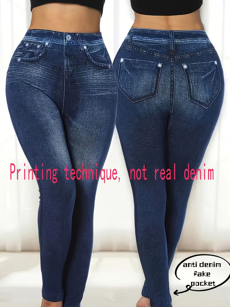 Women's Plus Size Printed Faux Denim Leggings