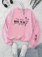 Women's Floral & Letter Print Round Neck Sweatshirt