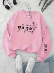 Women's Floral & Letter Print Round Neck Sweatshirt