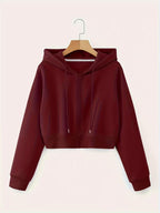 Women's Solid Color Hooded Zip-Up Sweatshirt