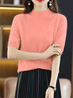 Women's Elegant Half-Neck Short Sleeve Base Shirt
