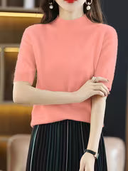 Women's Elegant Half-Neck Short Sleeve Base Shirt