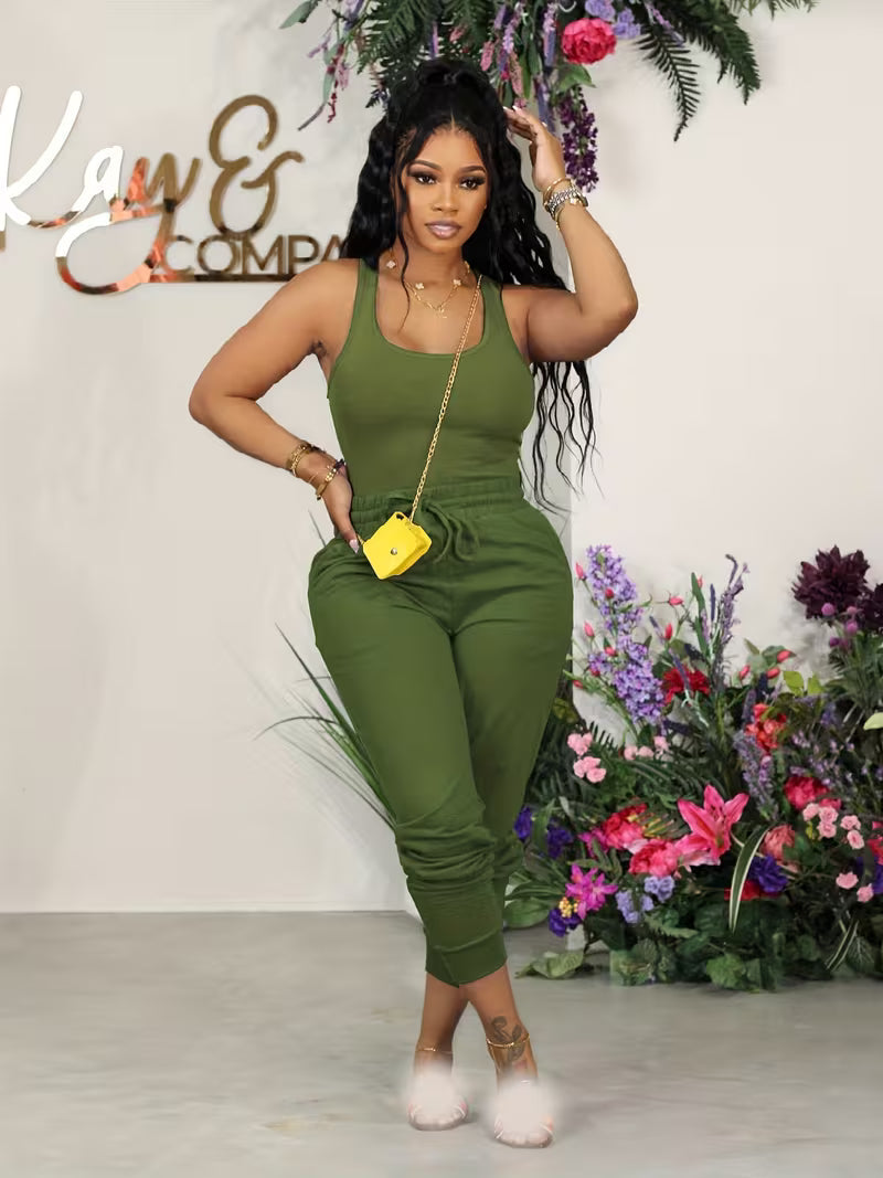 Women's Solid Color Vest and Jogger Set