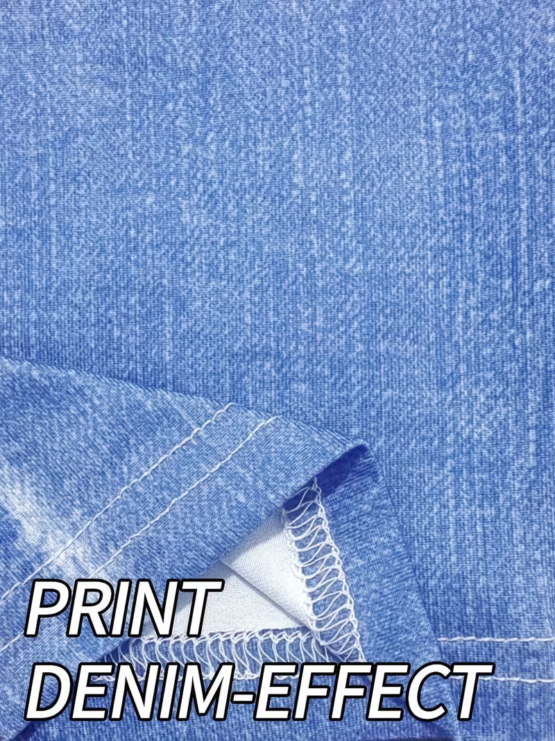 Women's Printed Faux Denim Flared Pants