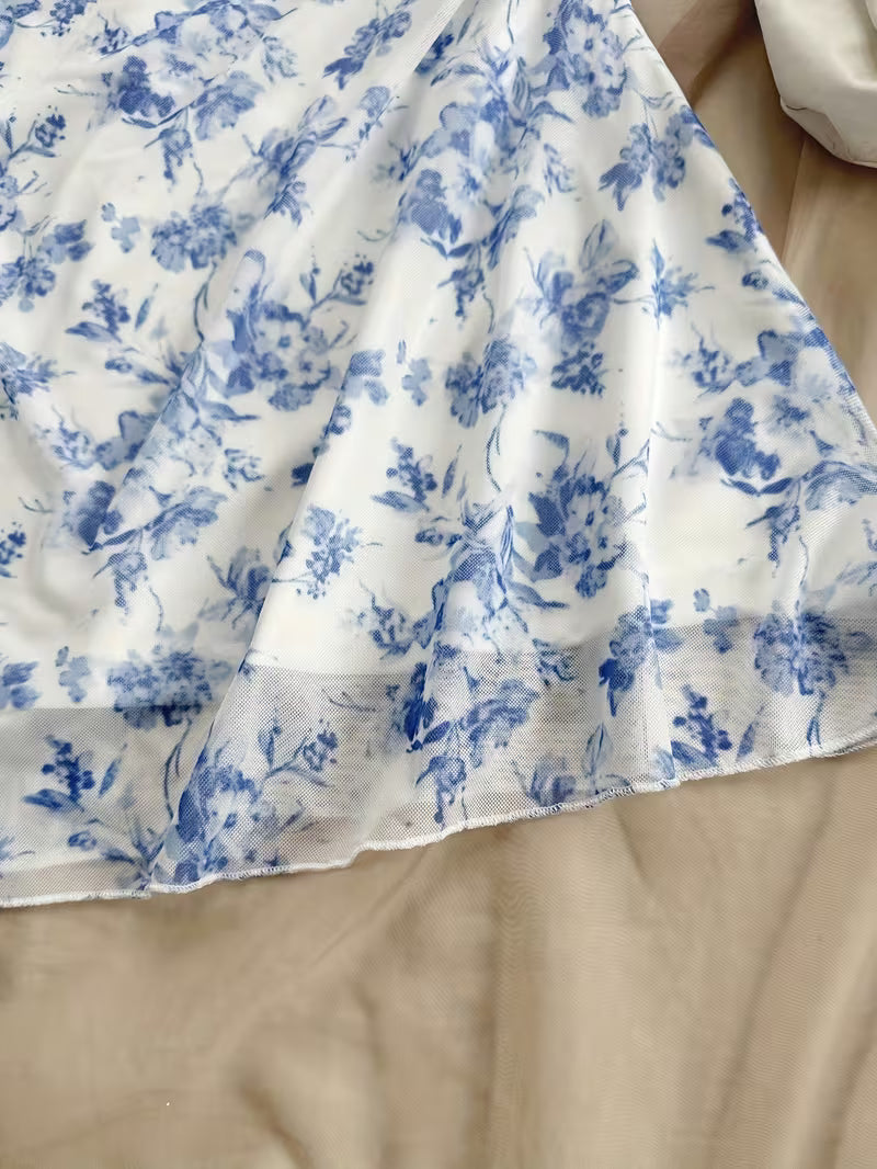 Women's Floral Mesh Backless Vacation Dress