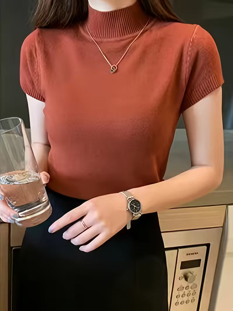 Women's Ice Fiber Half-Collar Short Sleeve Pullover