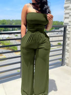 Women's Printed Tube Top Straight-Leg Jumpsuit
