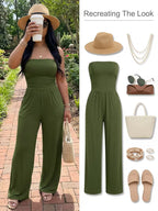 Women's Printed Tube Top Straight-Leg Jumpsuit