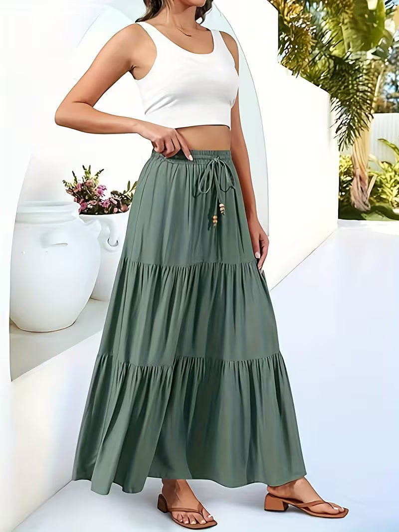 Women's Pleated High-Waist A-Line Beach Skirt
