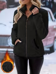 Women's Contrast Color Plush Zipper Casual Jacket