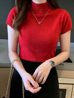 Women's Ice Fiber Half-Collar Short Sleeve Pullover