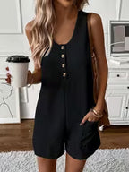 Women's Button Front Sleeveless Romper Jumpsuit