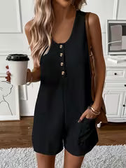 Women's Button Front Sleeveless Romper Jumpsuit
