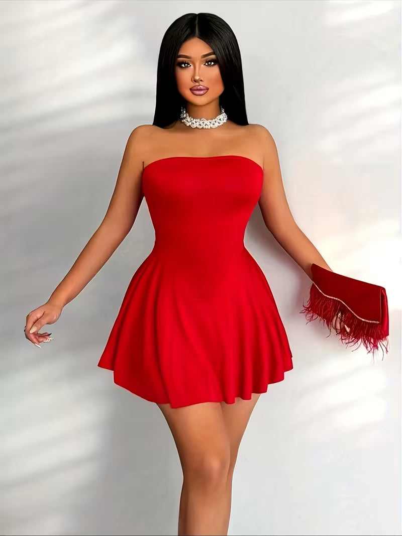 Women's Red Tube Top Holiday Dress