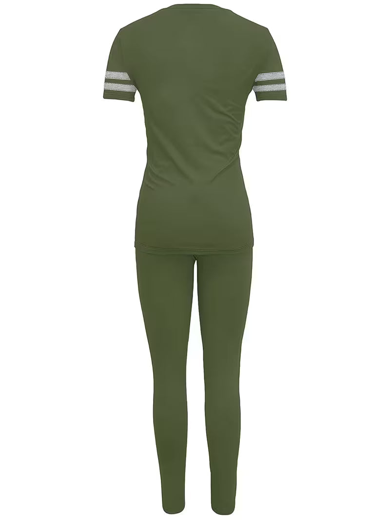 Women's Contrast Stretch Top & Pants Set
