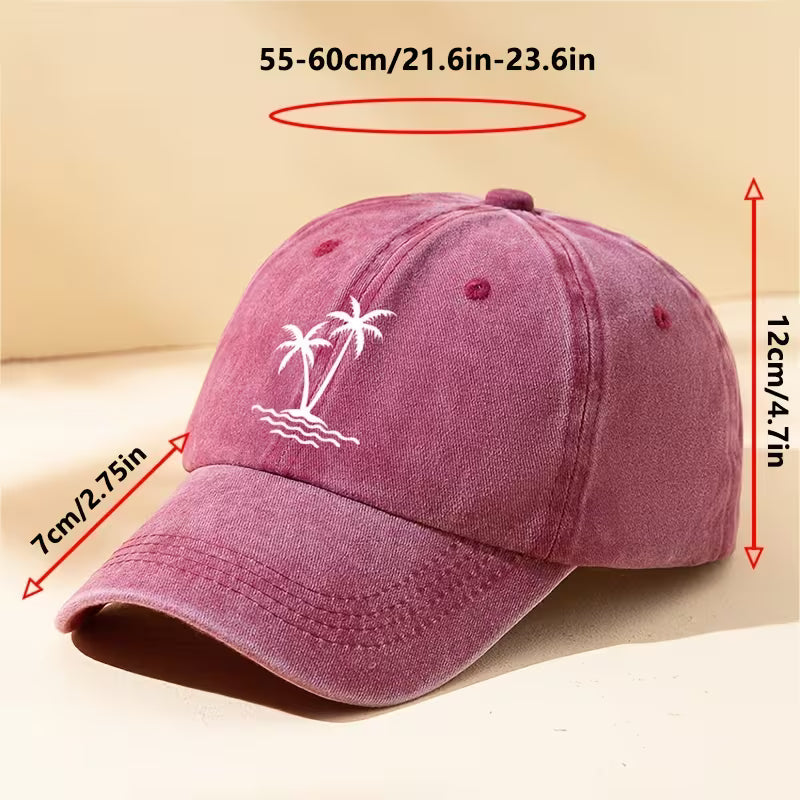 Women's Coconut Tree Print Distressed Baseball Cap