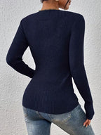 Women's Henley Collar Half-Button Striped Sweater