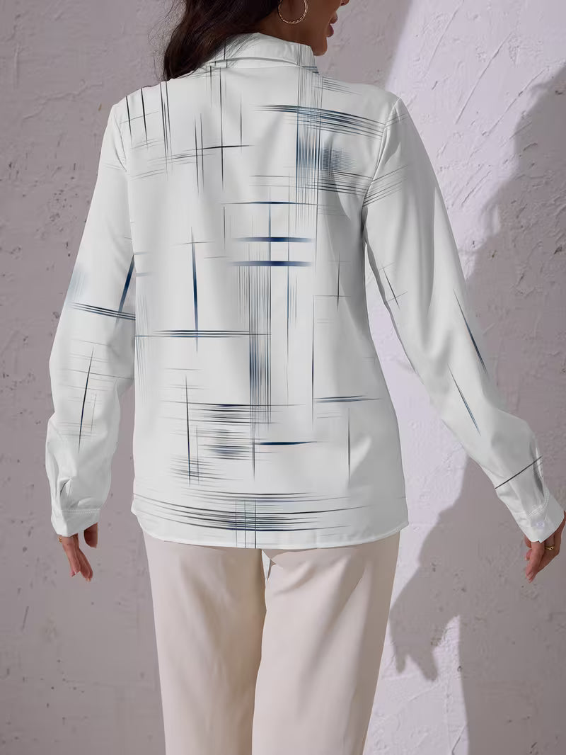 Women's Long-Sleeve Shirt with Abstract Line Print