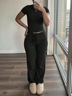 Women's Short Sleeve Top & Wide-Leg Pants Set