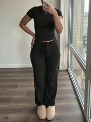 Women's Short Sleeve Top & Wide-Leg Pants Set