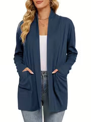 Women's Light Blue Open-Front Cardigan with Pockets