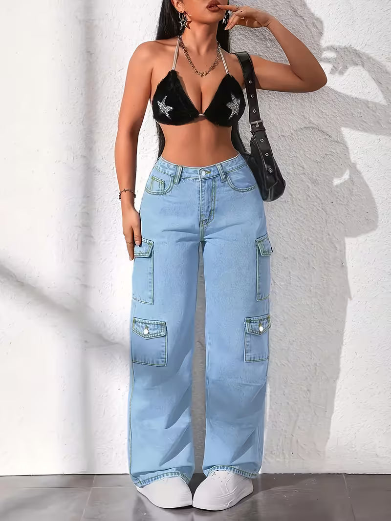 Women's Plus Size Multi-Pocket Cargo Jeans