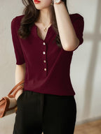 Women's Solid V-Neck T-Shirt, Lightweight Loose Fit