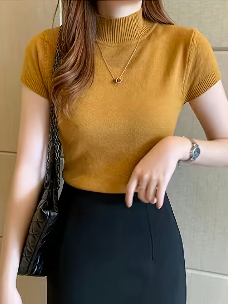 Women's Ice Fiber Half-Collar Short Sleeve Pullover