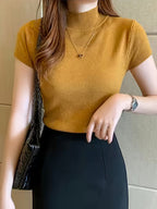 Women's Ice Fiber Half-Collar Short Sleeve Pullover