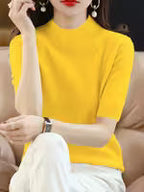 Women's Elegant Half-Neck Short Sleeve Base Shirt