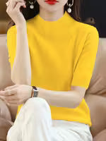 Women's Elegant Half-Neck Short Sleeve Base Shirt