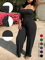 Women's Printed Tube Top Straight-Leg Jumpsuit