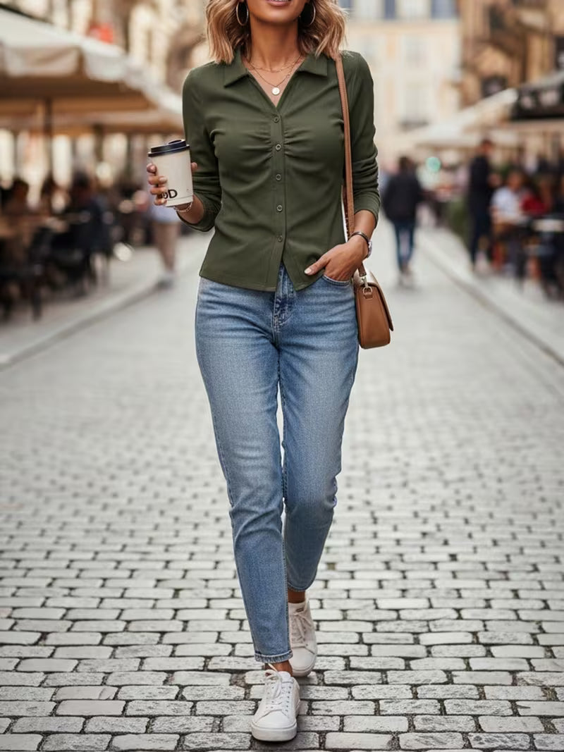 Women's Long-Sleeve Lapel T-Shirt for Spring & Summer