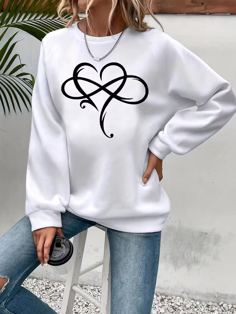 Women's Minimalist Heart Print Pullover Sweatshirt