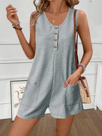 Women's Button Front Sleeveless Romper Jumpsuit