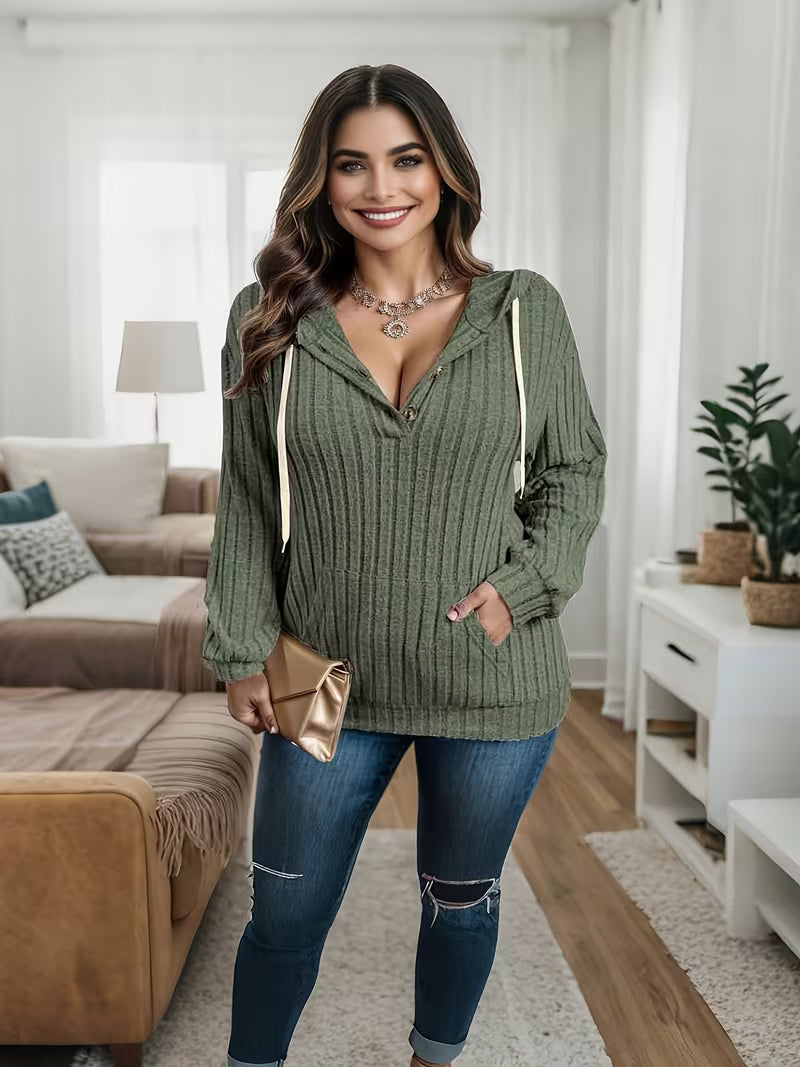 Women's Plus Size Kangaroo Pocket Drawstring Hoodie