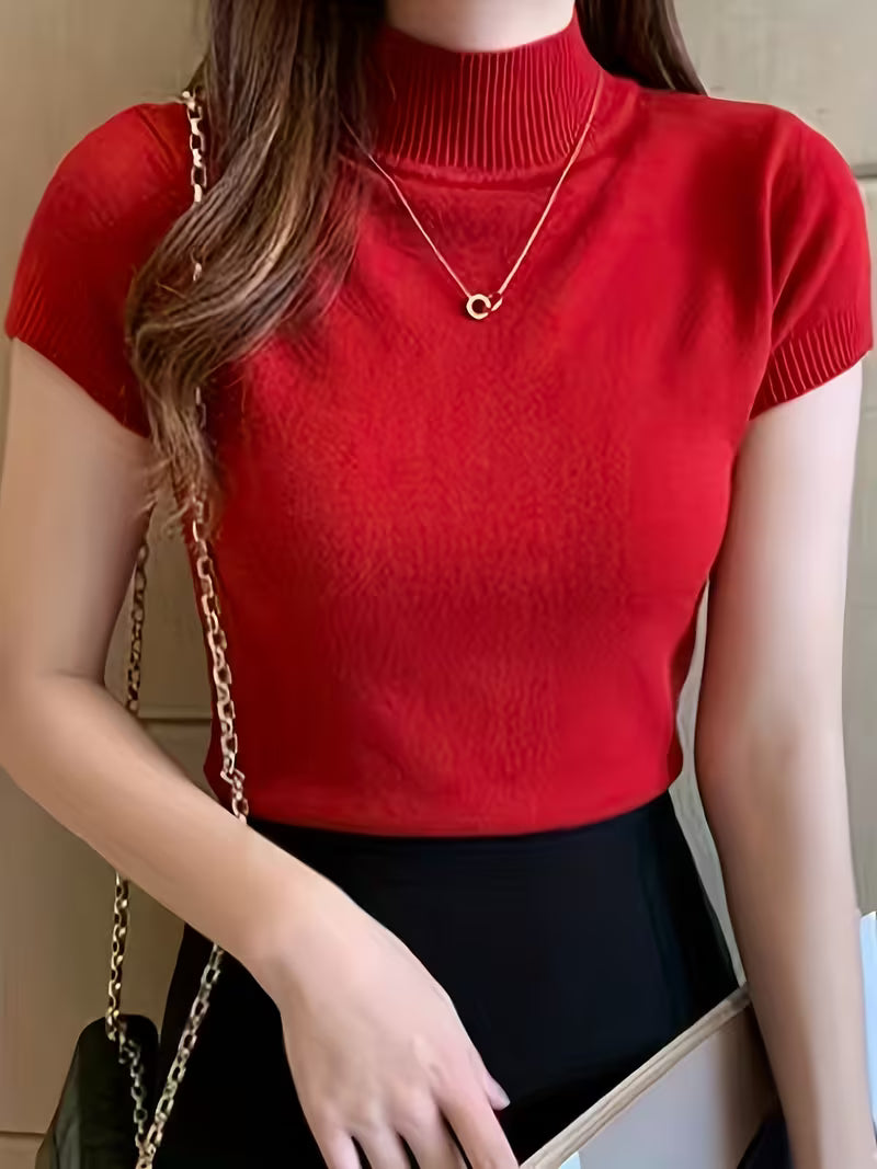 Women's Ice Fiber Half-Collar Short Sleeve Pullover